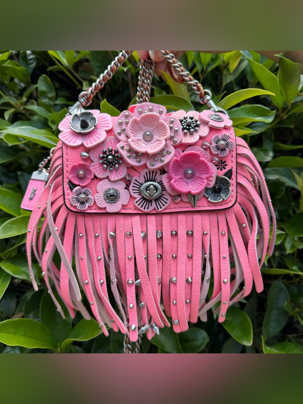 EUC Coach Dinkier With Wild Tea Rose Fringe 86850